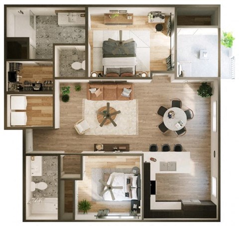 Floor plan for 2 beds, 2 baths, 1098 sqft